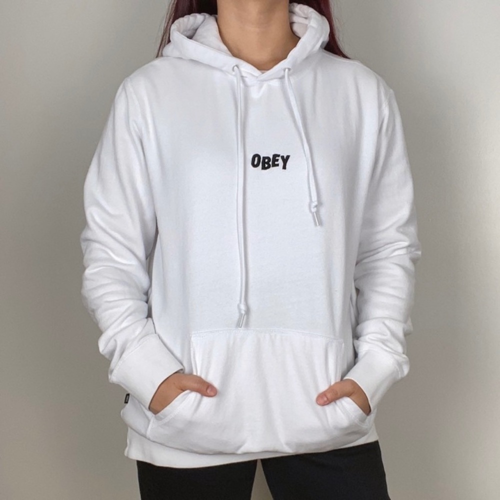 (T-67) White OBEY Hoodie with Embroidery